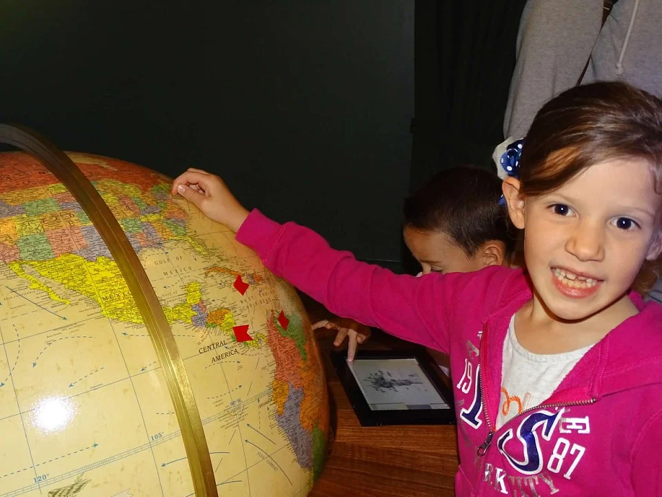 My daughter enjoyed finding various important places on the globe in President Roosevelt's office..