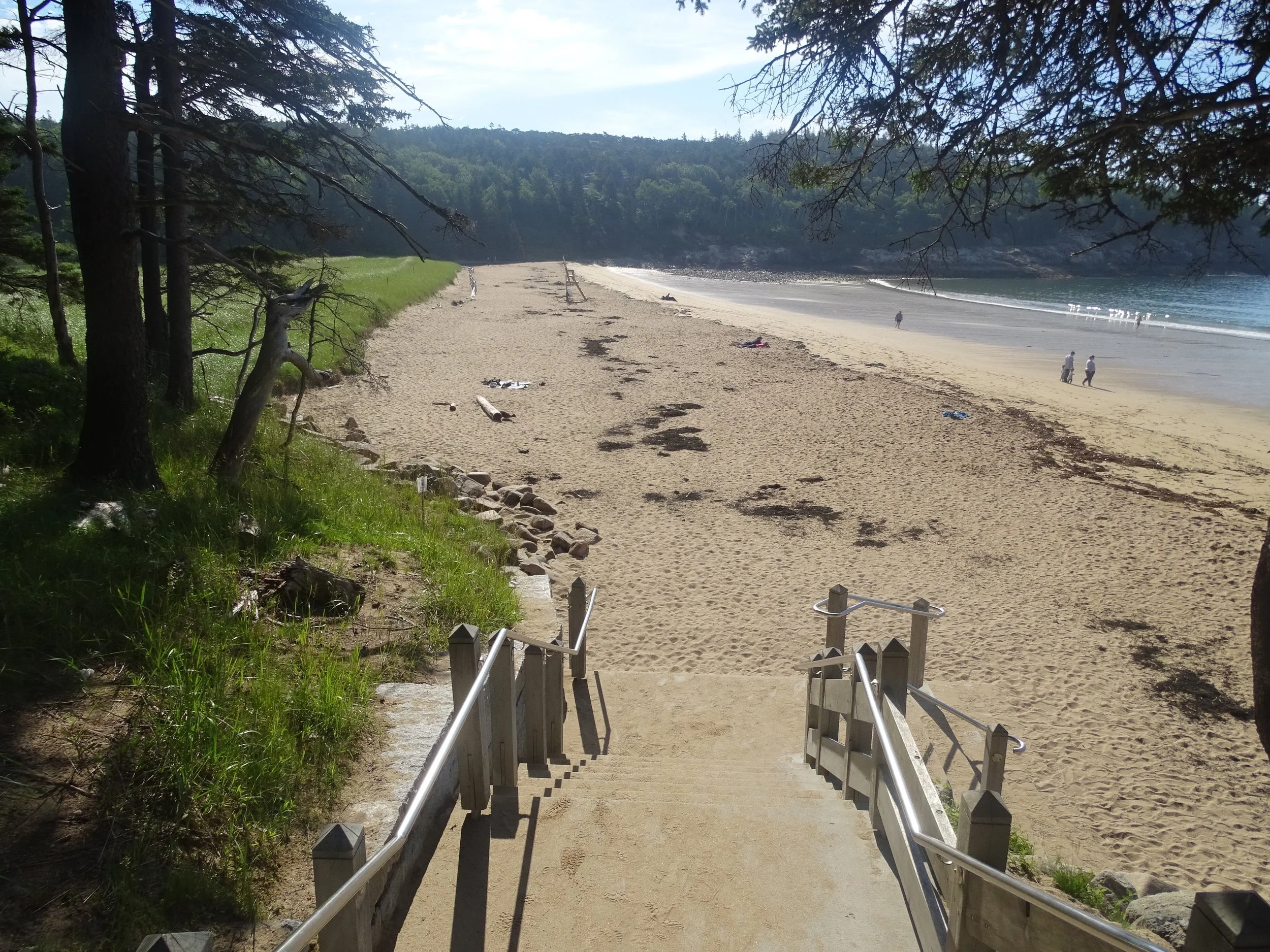 The short staircase down to Sand Beach. Note: We went at low tide, when there is plenty of room to sunbathe. 