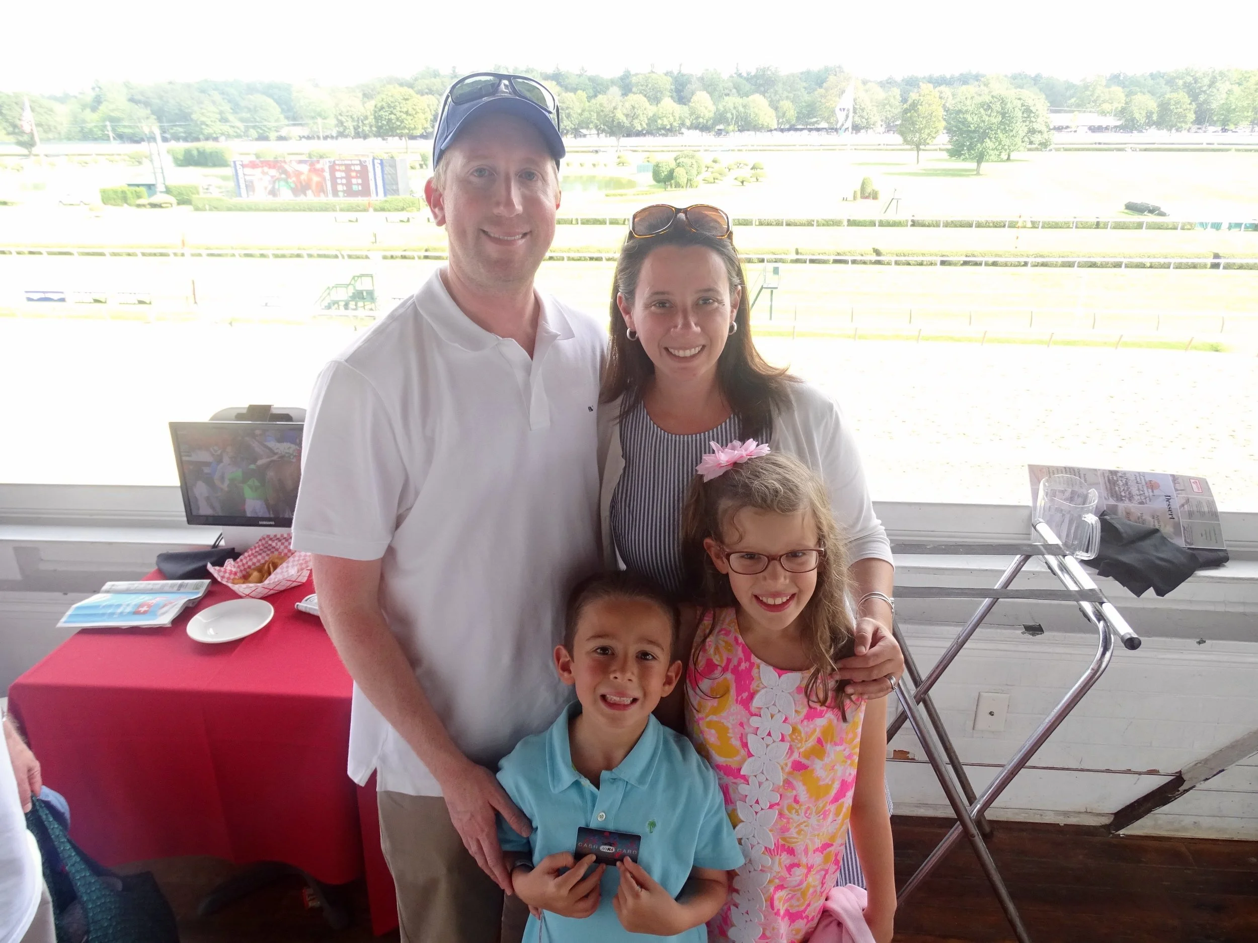 Our view from Turf Terrace. Note: someone gave our son a card to "gamble" a few dollars. 