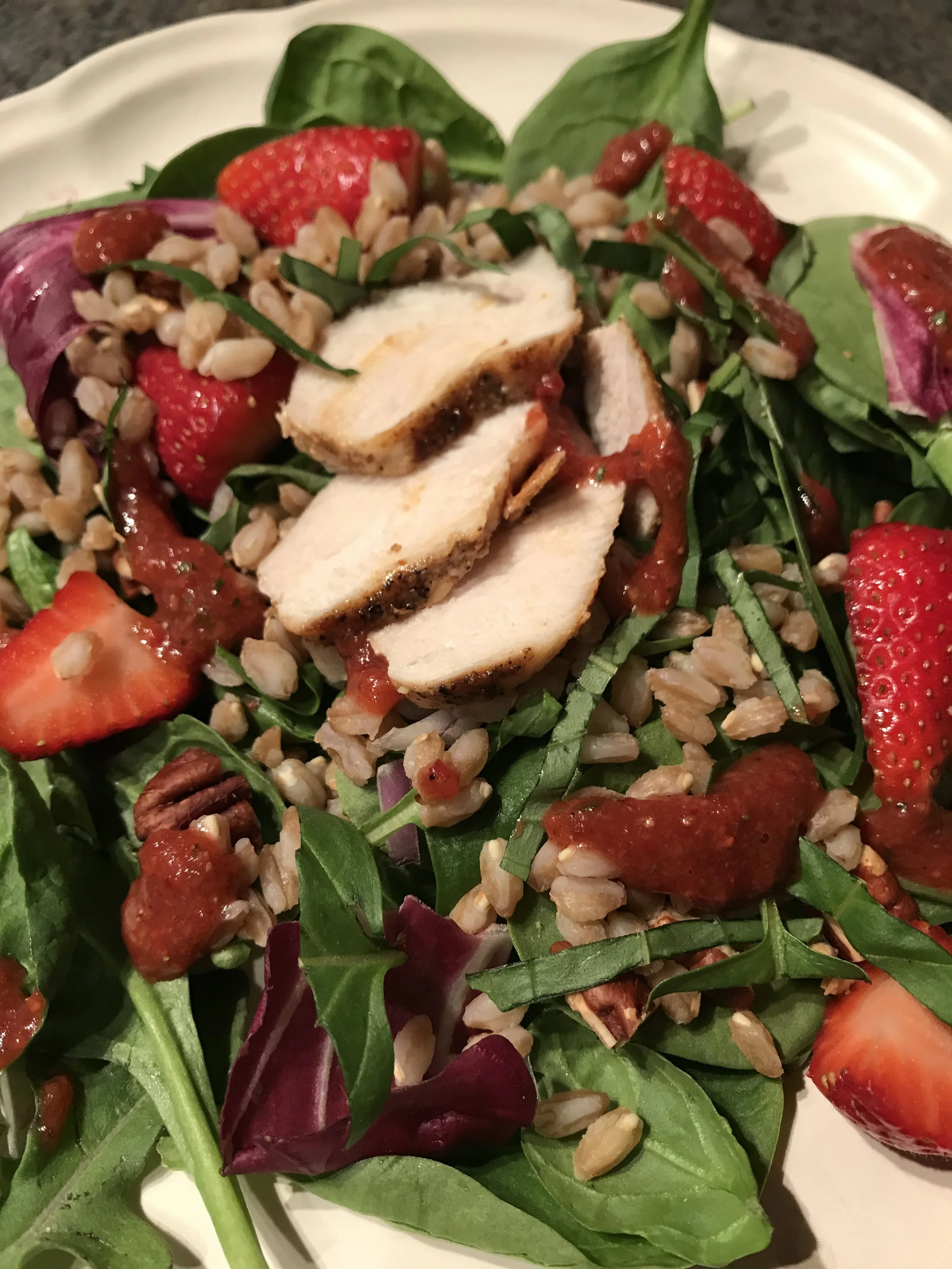 Strawberry Chicken Salad with Strawberry Balsamic dressing and Farro