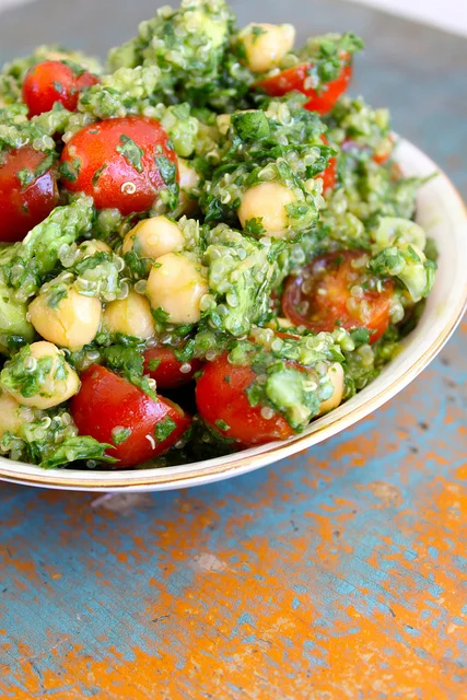 Lemon Quinoa Cilantro Chickpea Salad AND Everything Green Smoothie