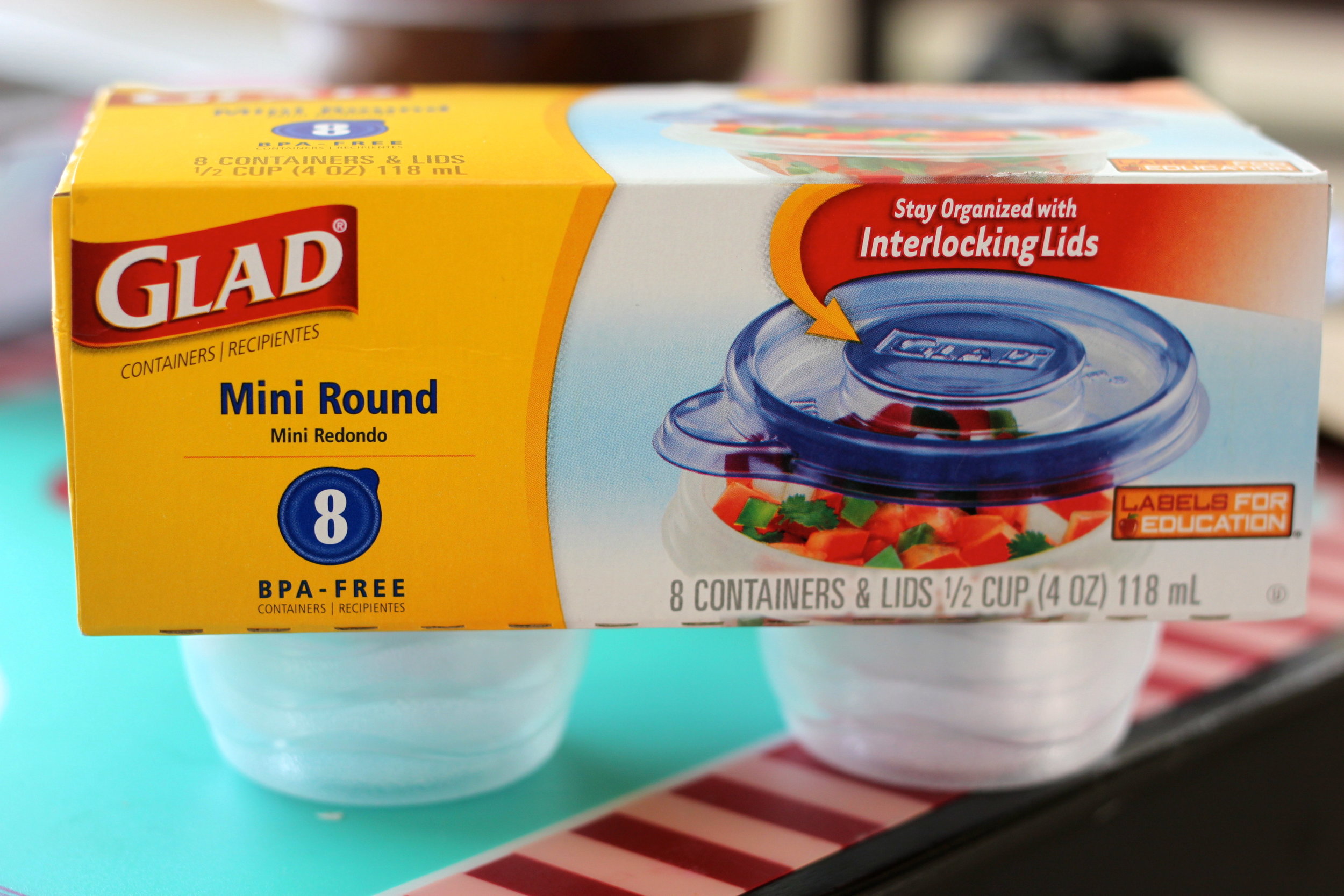 Glad Mini Round Food Storage Containers, 4 oz, Plastic, 8/Pack