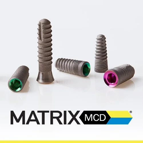 Selection of dental implants with anodized interiors and exterior surface texturing created using Himed's MATRIX MCD® process