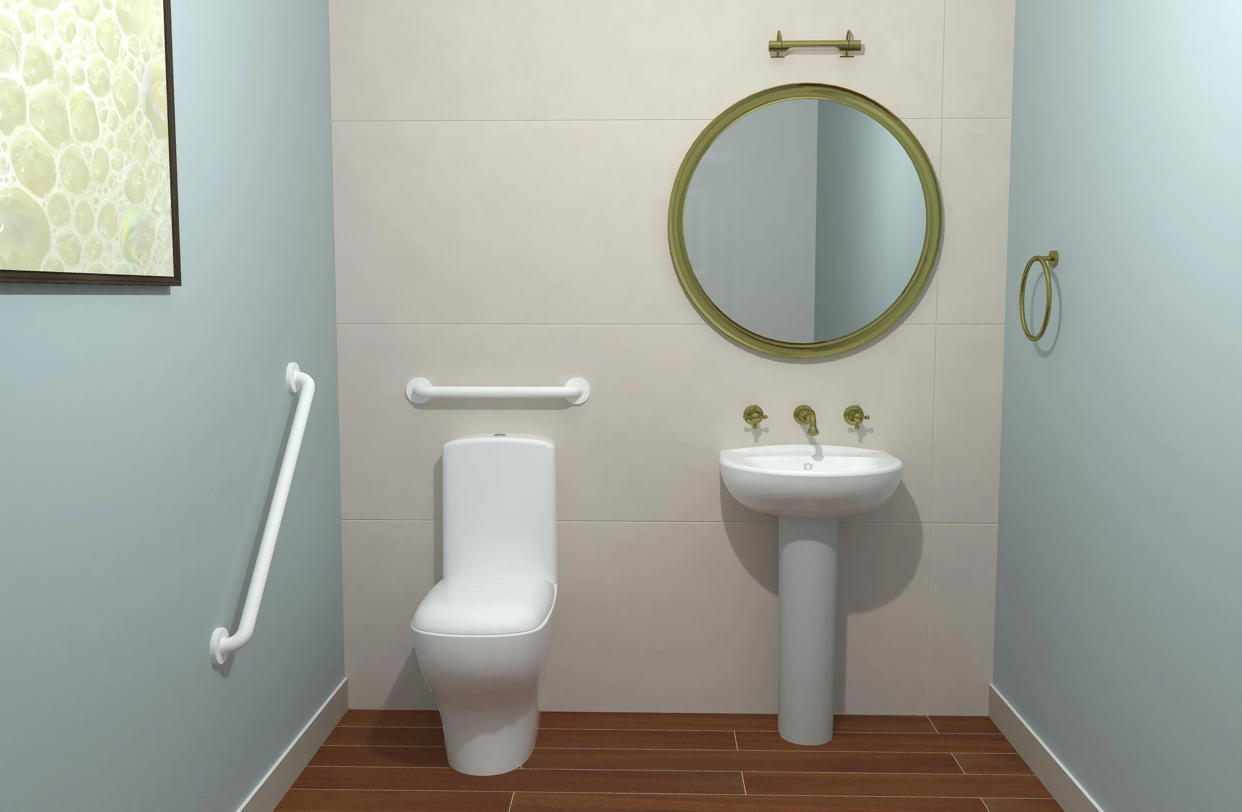 Contractor Series Straight Grab Bar in white in bathroom