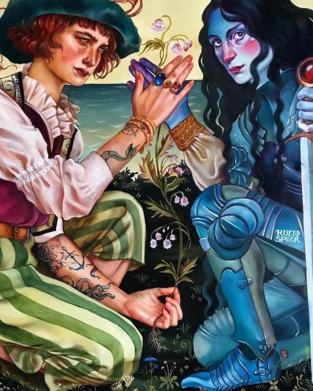 She’s all done ❤️ I’ve been figuring out what this painting means to me as I’ve been finishing it, and it’s just bizarre and wild how my subconscious brain will create these narrative pieces from what I’m going through and thinking about, and I won’t realize till later. It’s like a puzzle I have to unravel. Maybe I’ll explain more sometime, and there’s so much more I can say about this painting, but in the meantime I’m celebrating with one of my favorite poems by Frank O’Hara, “Today.”
.
“Oh! kangaroos, sequins, chocolate sodas!
You really are beautiful! Pearls,
harmonicas, jujubes, aspirins! all
the stuff they’ve always talked about

still makes a poem a surprise!
These things are with us every day
even on beachheads and biers. They
do have meaning. They’re strong as rocks.”
.
P.s. this painting will be released as a print with @peoplesprints soon!!!
.
P.p.s. about to edit the million tons of footage I took of the process to make into a new youtube video 😌💕😌