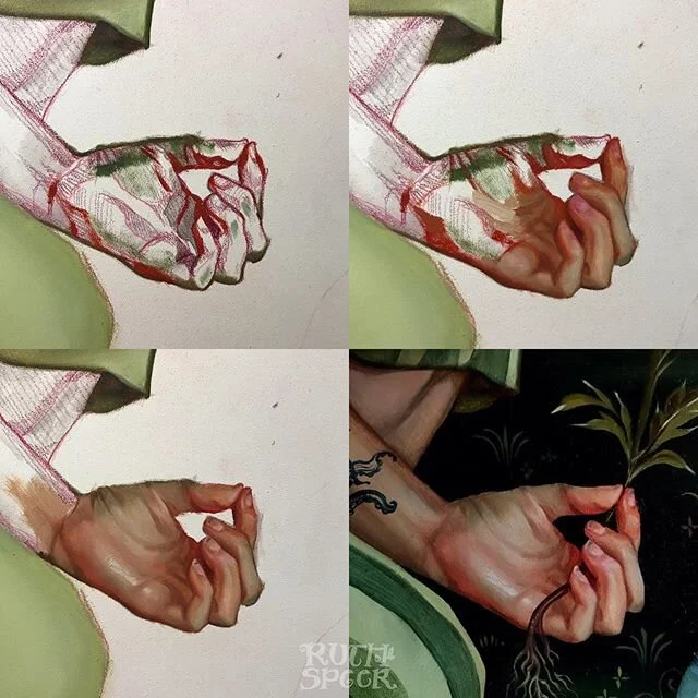 ✍🏼 a little process post. When I’m starting a piece I almost always paint the faces and hands first, because I feel like if I don’t get those right I won’t be able to concentrate on anything else. Which is also common to how I deal with a lot of things in life 🌝
I was looking at the flesh tones used by William-Adolphe Bouguereau in his 1889 painting ‘Première rêverie’ - those minty greens and bright peachy reds.
More info on when this painting will be released as a print coming soon!!!
.
“Wonderful to go out on a frozen road, to see the grass in shadow bluish with hoar-frost, to see the grass in the yellow winter-sunrise beams melting and going cold-twinkly. Wonderful the bluish, cold air, and things standing up in cold distance. After two southern winters, with roses blooming all the time, this bleakness and this touch of frost in the ringing morning goes to my soul like an intoxication. I am so glad, on this lonely naked road, I don’t know what to do with myself.” — D.H. Lawrence, Sea and Sardinia