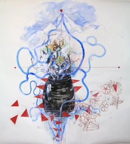 Pulled Out in an Iron Bucket 2011 gouache, acrylic, ink, graphite, Letraset, flocked paper, copper and Pantone paper on paper 80 x 80