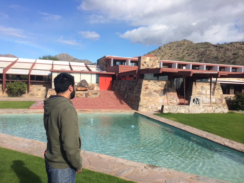  Felipe visiting the Frank Lloyd Wright School of Architecture, Taliesin West, Scottsdale  12-18-14 