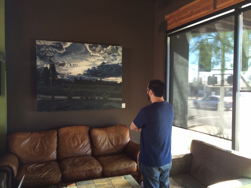  Felipe viewing a painting by Ben Peck (Onloaded 2), Echo Coffee  11-1-14 