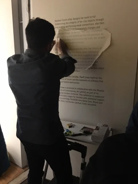  Installing Fault Liines vinyl exhibition text - a major achievement! 