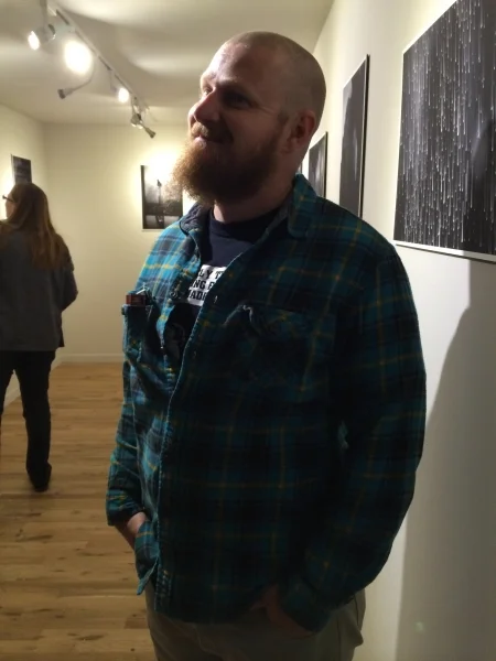 Tempe-based visual artist Cory Slawson (Onloaded 1, Marchm 2014) enjoying Wanderson's exhibit, 11-7-14