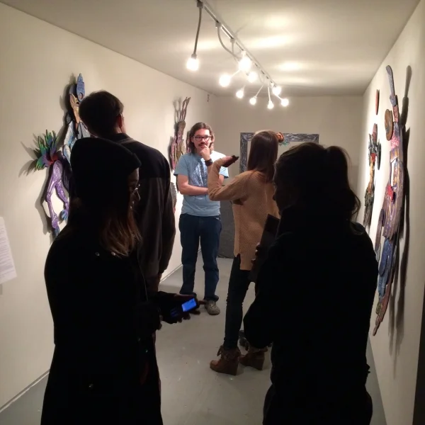  Dain speaking to visitors at Opening, 11-21-14 