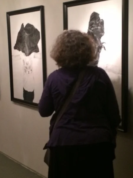 Lynn Trimble engaged with Rigo work, First Friday, 4-3-15