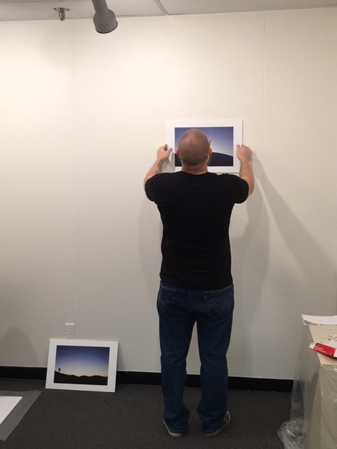  Cory Slawson measuring and installing the exhibition, 4-16-16 