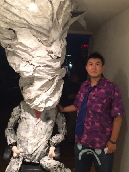  Takashi with his sculptural installation, 10-16-15 