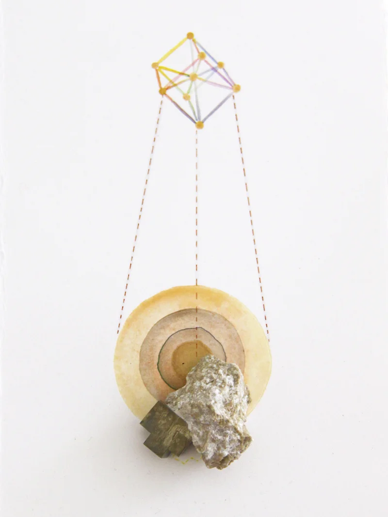 Geometric Findings (Pyrite) pyrite, acrylic and pen on paper, 25 x 14cm
