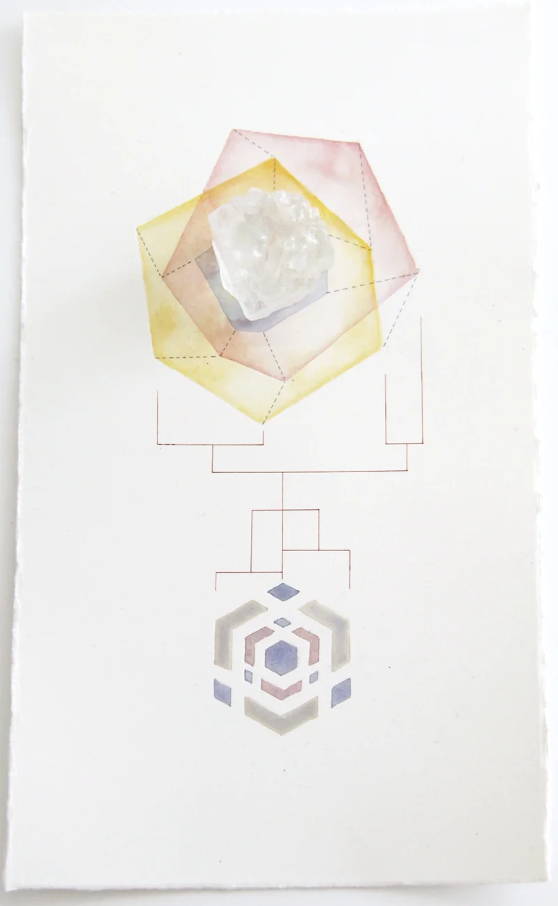 Geometric Findings (Salt Crystal) salt crystal, acrylic and pen on paper, 33 x 19cm