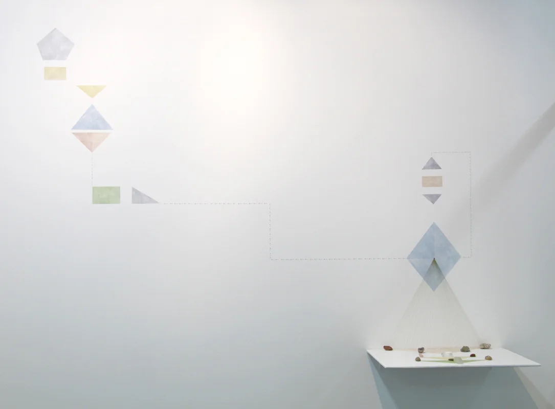 Thought Forms minerals, acrylic and cotton thread on wall, variable size