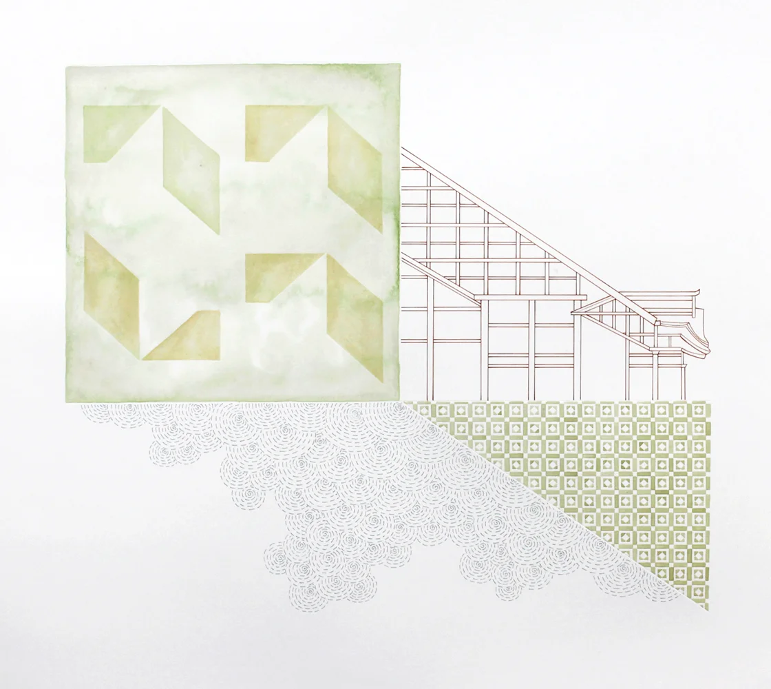 Home Near The Mountains #5 acrylic and pen on paper, 63 x 68cm