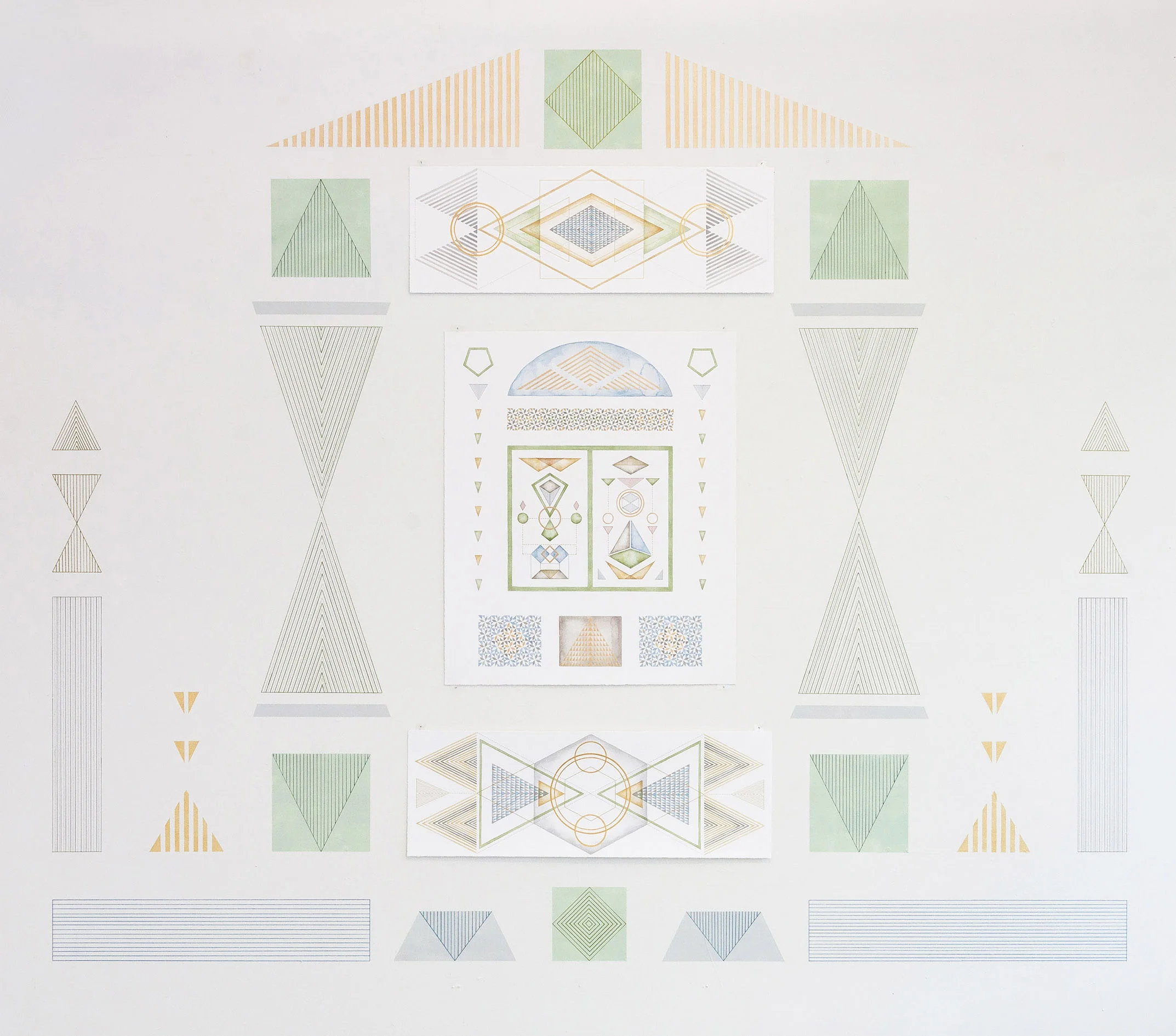 Temple Drawing (Garden Gate) acrylic, pen and colour pencil on paper & on wall, 160 x 185 cm