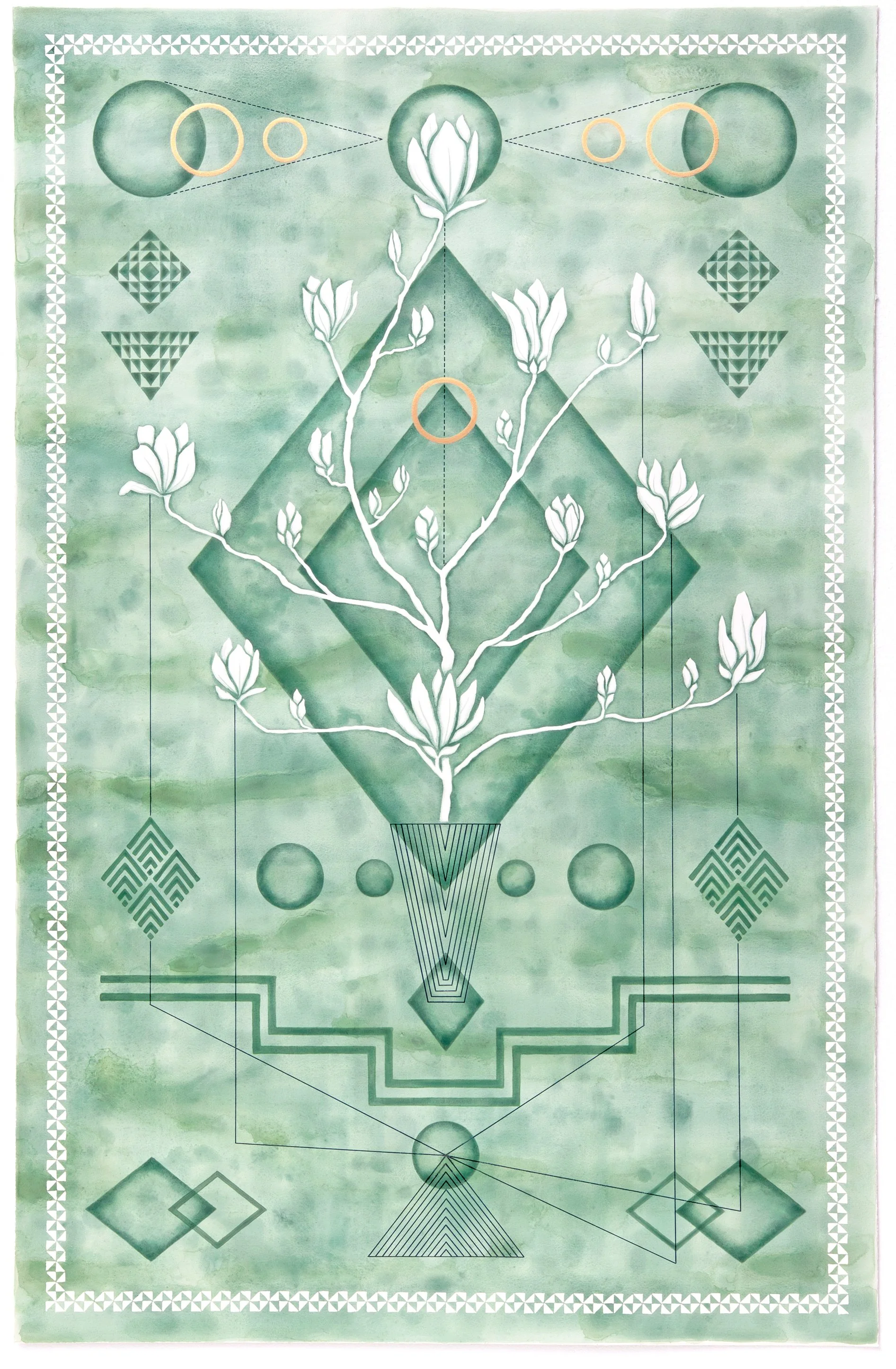   Mokuren    acrylic and ink pen on paper  100 x 65 cm 