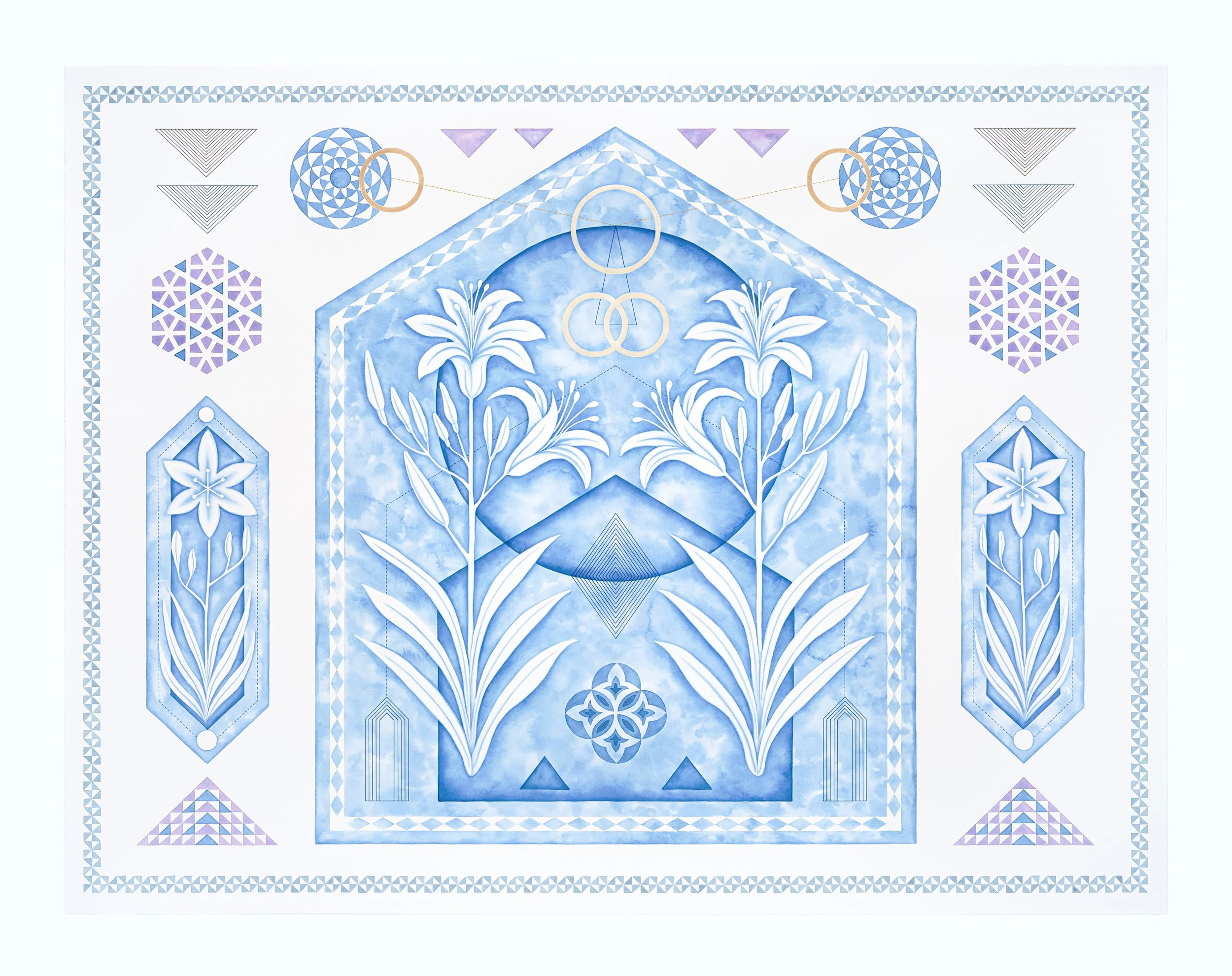   Altar: Daylily   acrylic and ink pen on paper 130 × 100 cm 