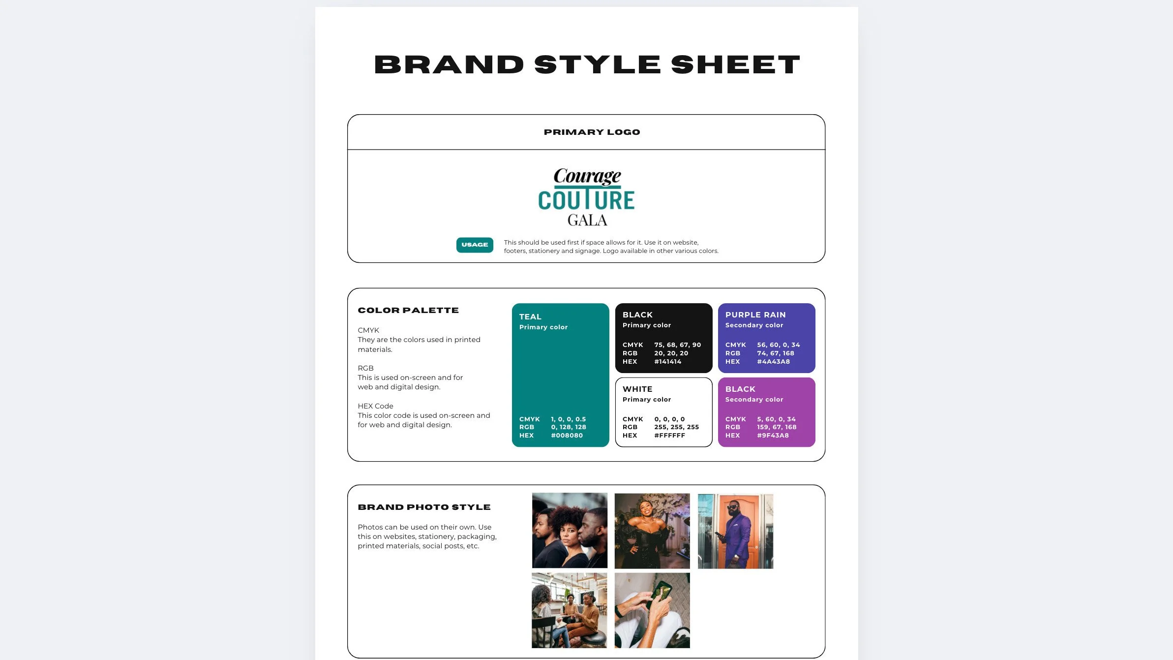 The Courage Couture Gala’s Brand Style Sheet.