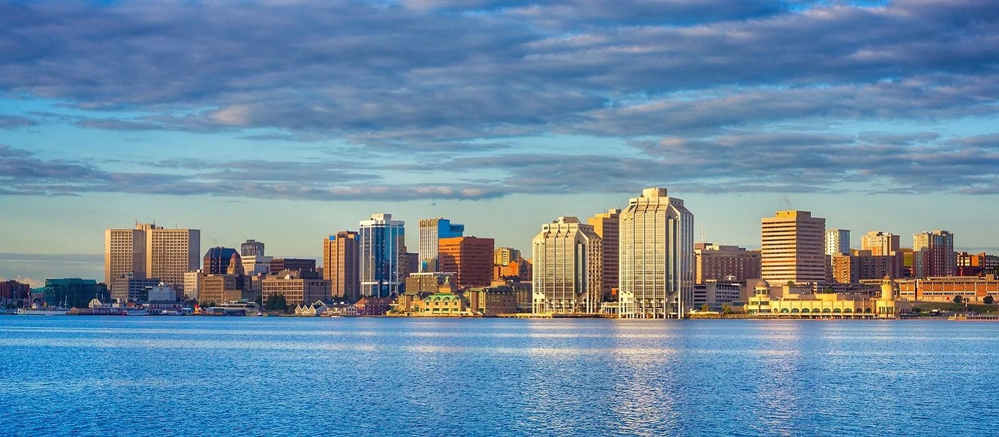Halifax skyline from the water at golden hour