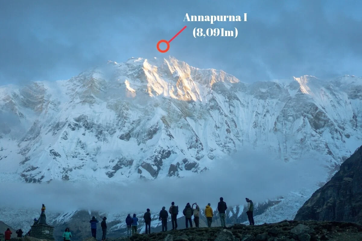 Giáp mặt với Annapurna I trong lòng base camp.