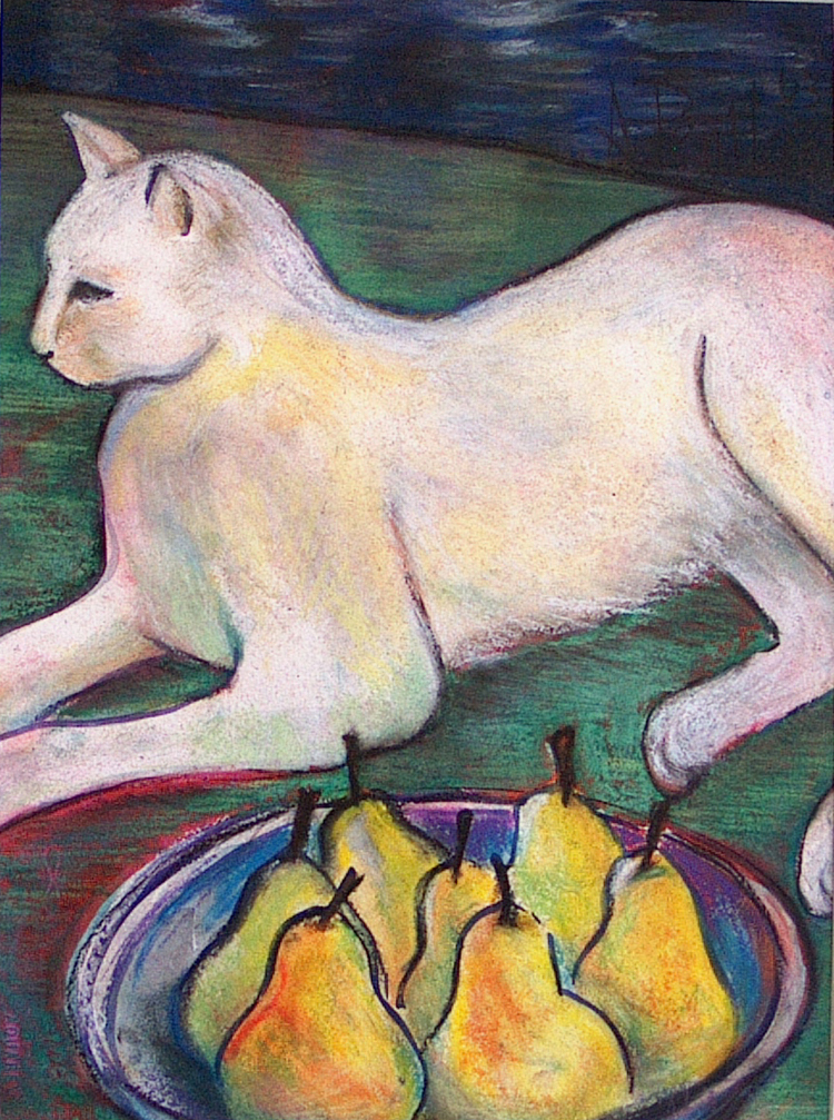 White Cat with Pears