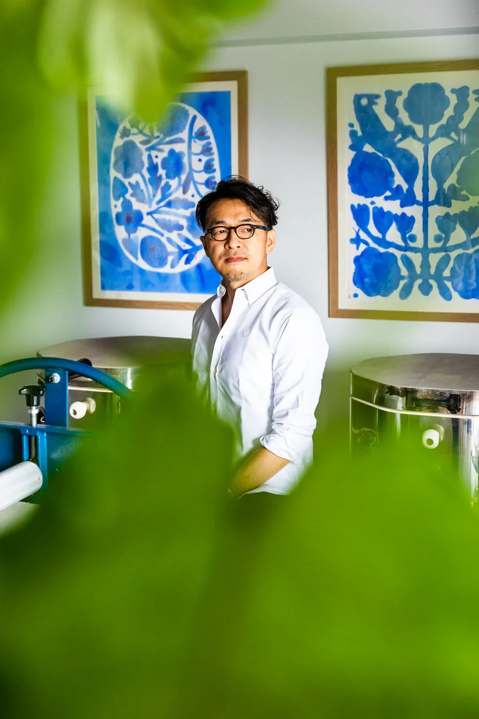Makoto Kagoshima posing for a portrait in his studio in Japan