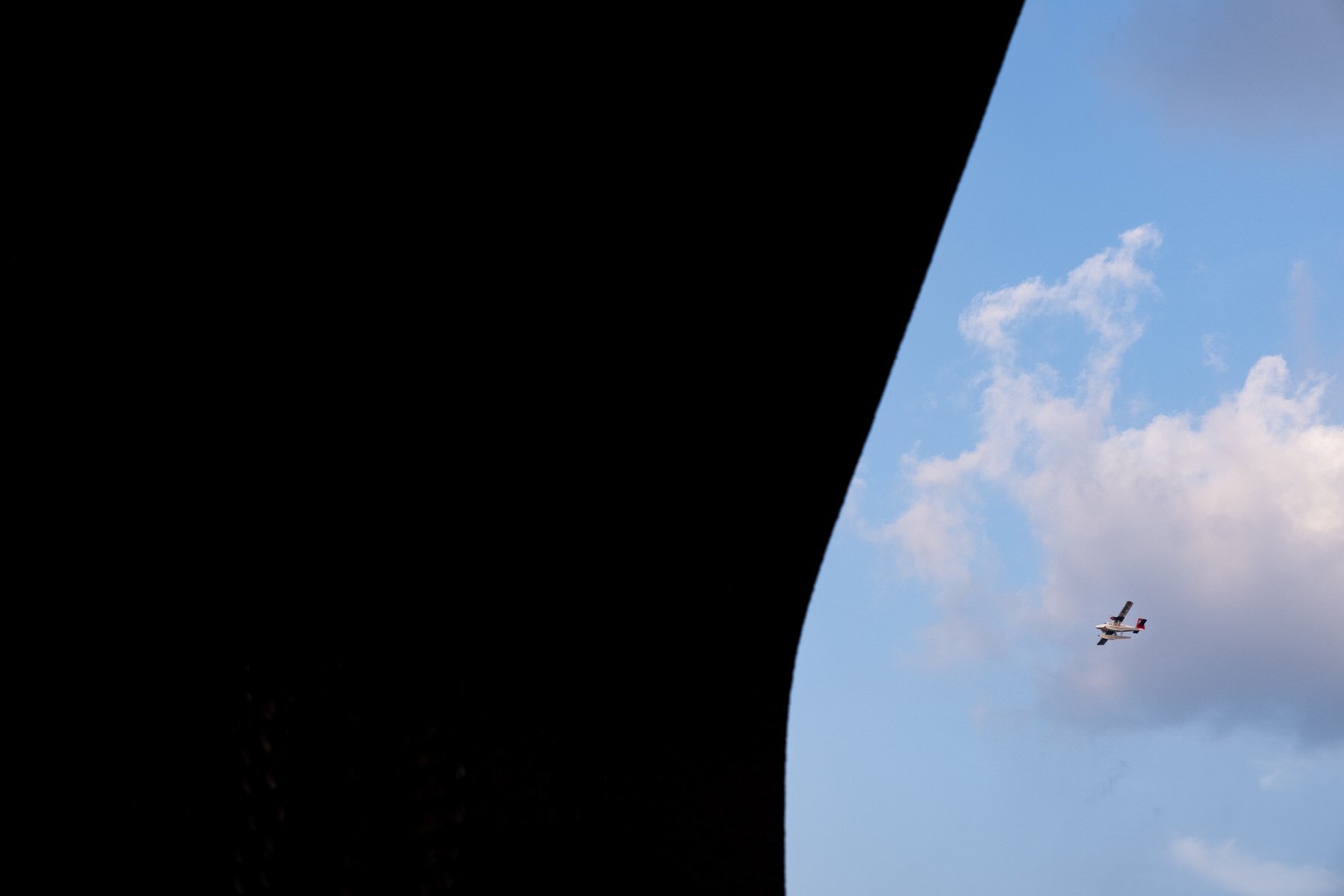 Seaplane flies in the Maldives