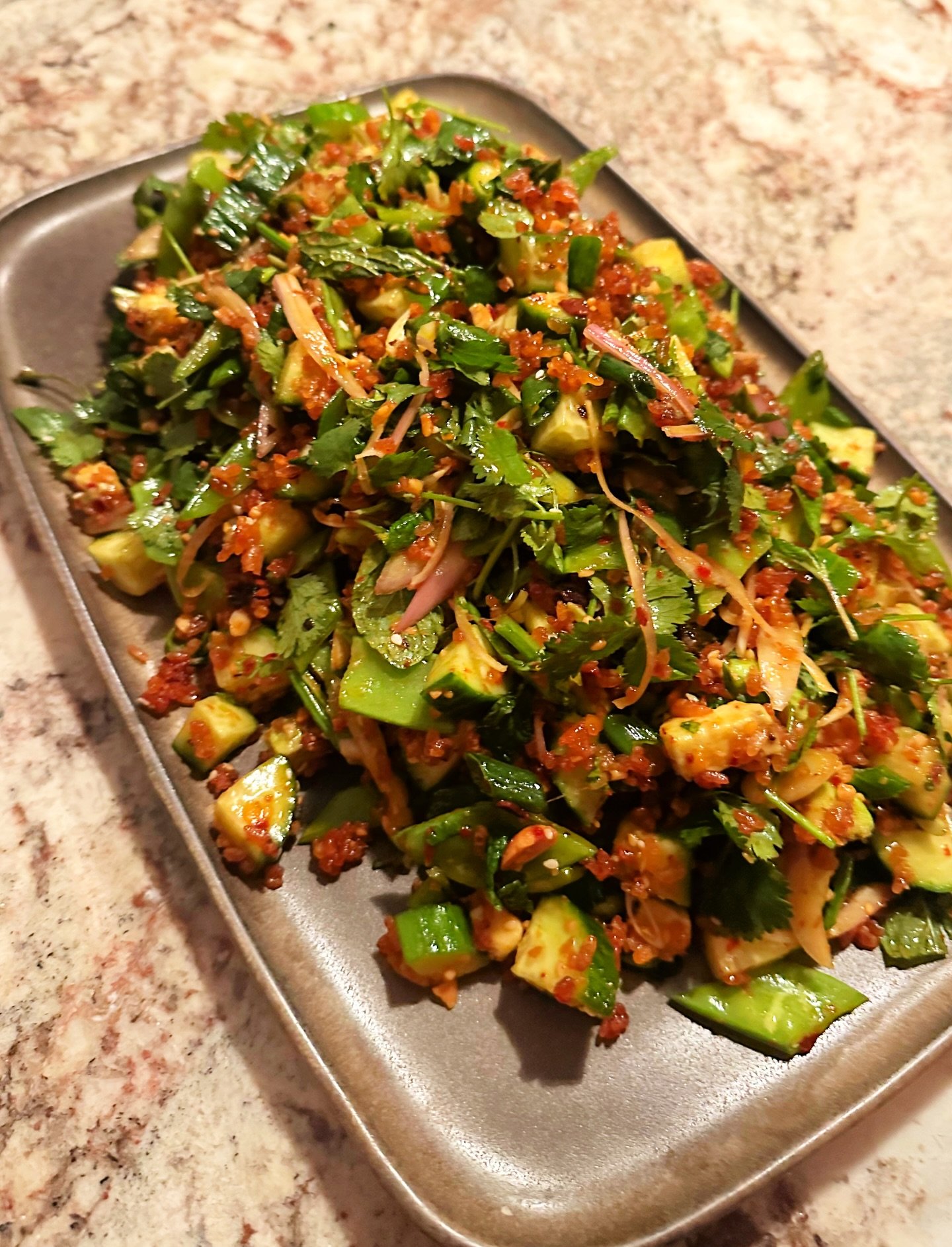 ✨The Recipe of the Week is a versatile dish that hits all the best tastes and textures. Crispy rice and crunchy vegetables come together in a fabulous vinaigrette of garlic, ginger, fish sauce, lime juice, and chile crisp. It&rsquo;s bright, it&rsquo