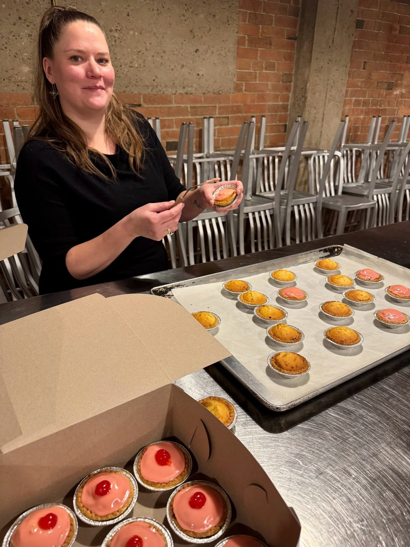 ✨Our darling Kelci is hard at work making Jean&rsquo;s famous pink tarts! 

These little cuties are for @albertafoodtours 20th Birthday Celebration and Cake Auction tomorrow afternoon at the Calgary Farmers&rsquo; Market, West location!

We love swee