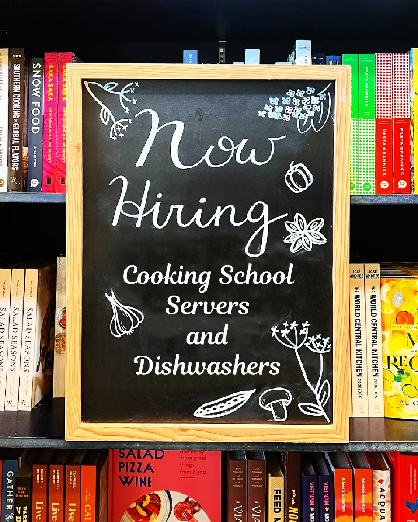 ✨ We are hiring!
&nbsp;
We are looking for outgoing, enthusiastic, and organized individuals to work as servers and dishwashers in our cooking school!
&nbsp;
If you are interested, come by and drop off your r&eacute;sum&eacute;, or email your r&eacut