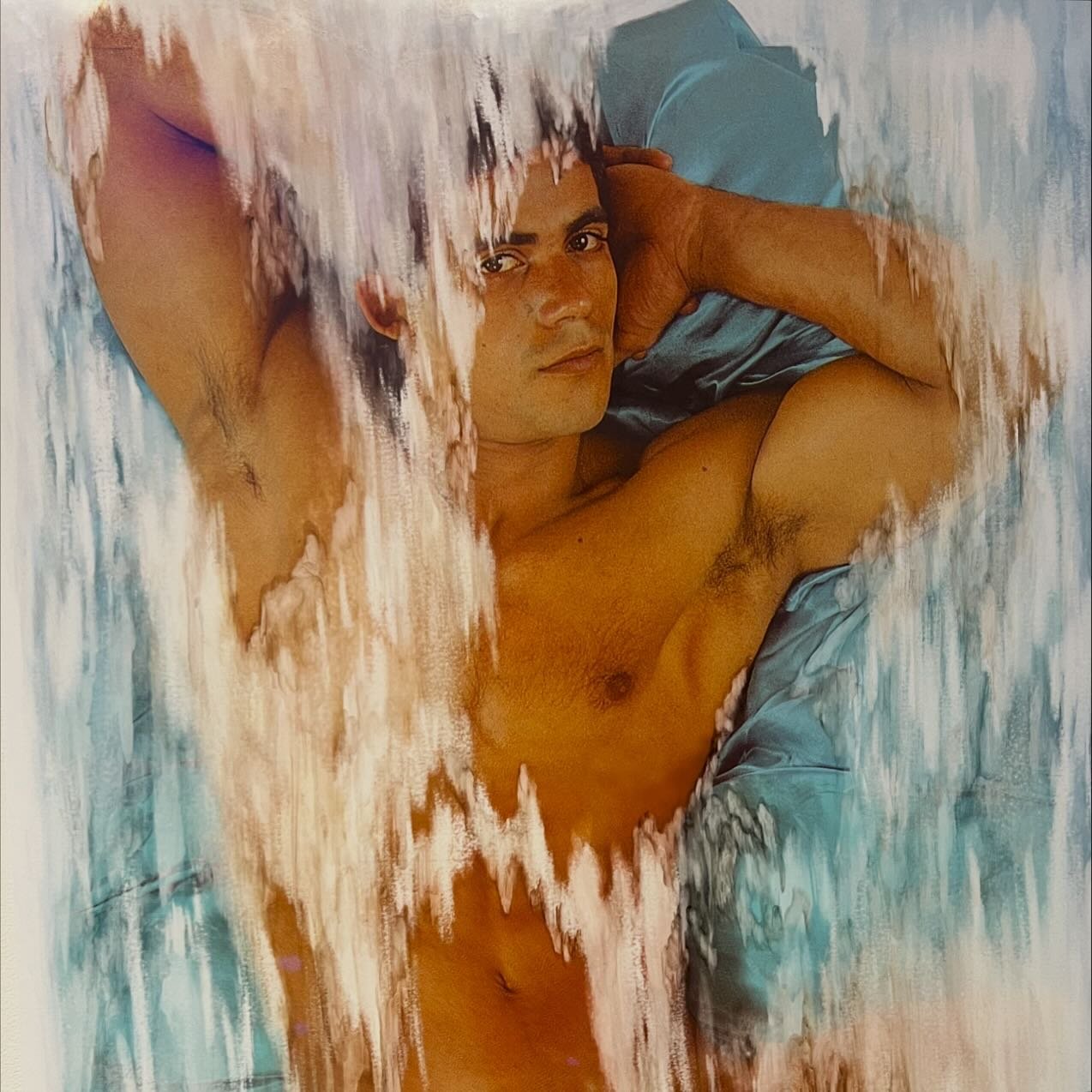 This is one part of a rubbing triptych I did over the last few months while putting together my solo, DIRTY PICTURE. 

I fell deeply in love with this man and had his centrefold framed in my home for years. I found him completely fascinating because 