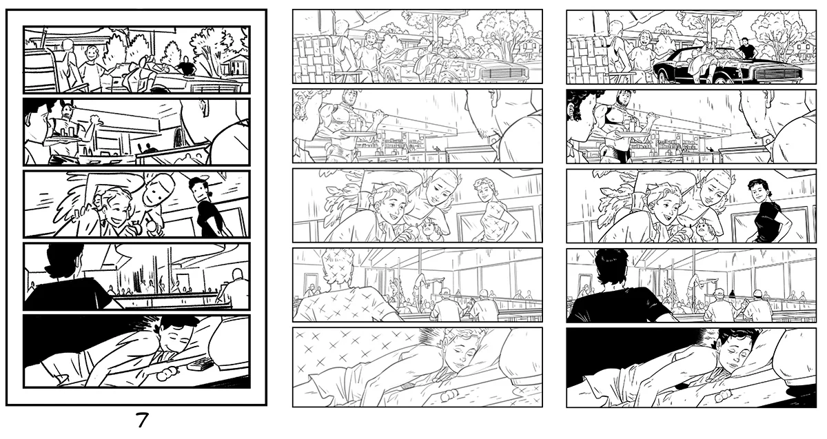 Daniel Hillyard’s full process from layout to inks for THE RIDE: BURNING DESIRE, page 7