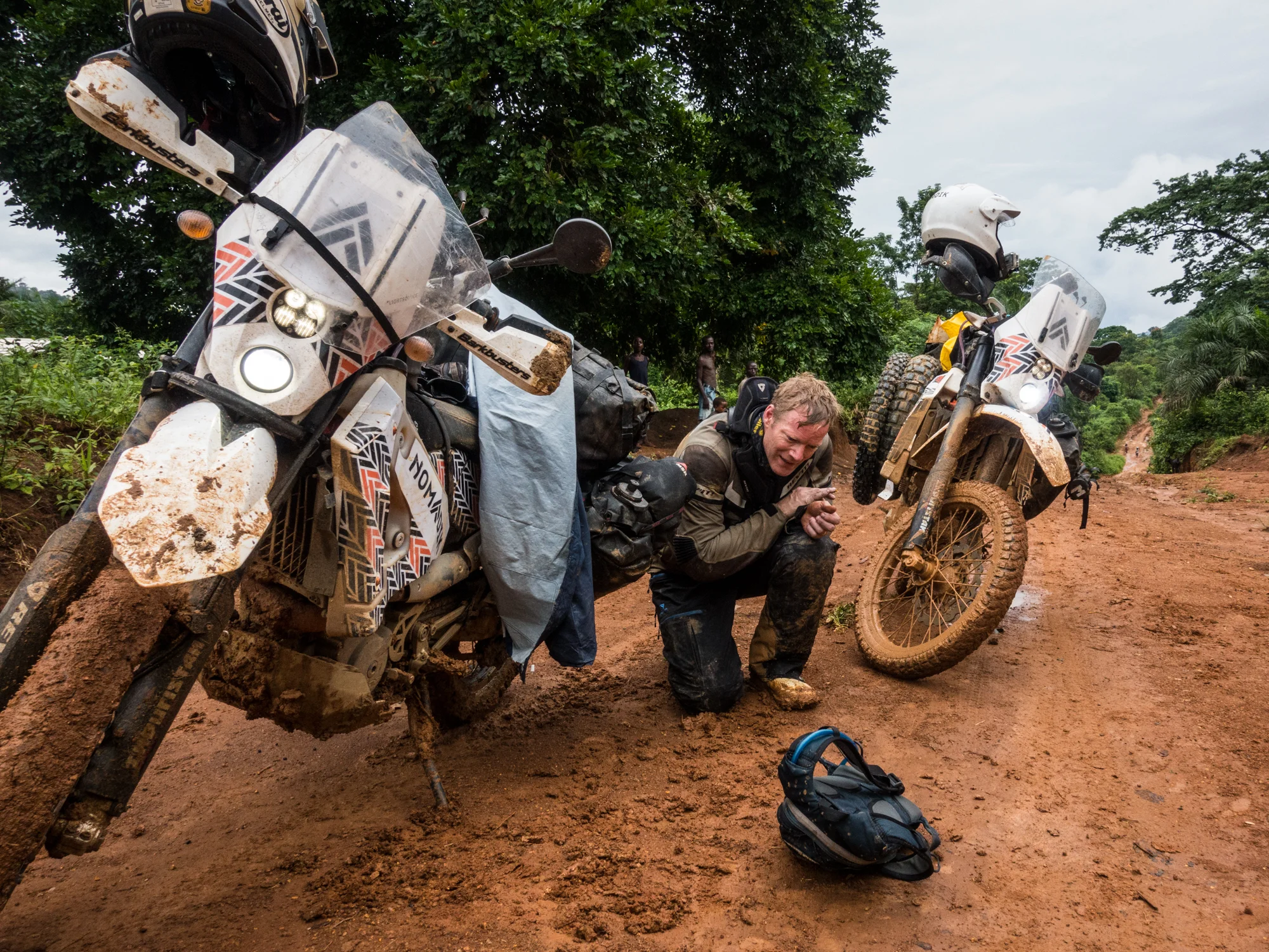 Navigating the muddy and mountainous roads of Cameroon was exhausting, literally bringing Richard to his knees.