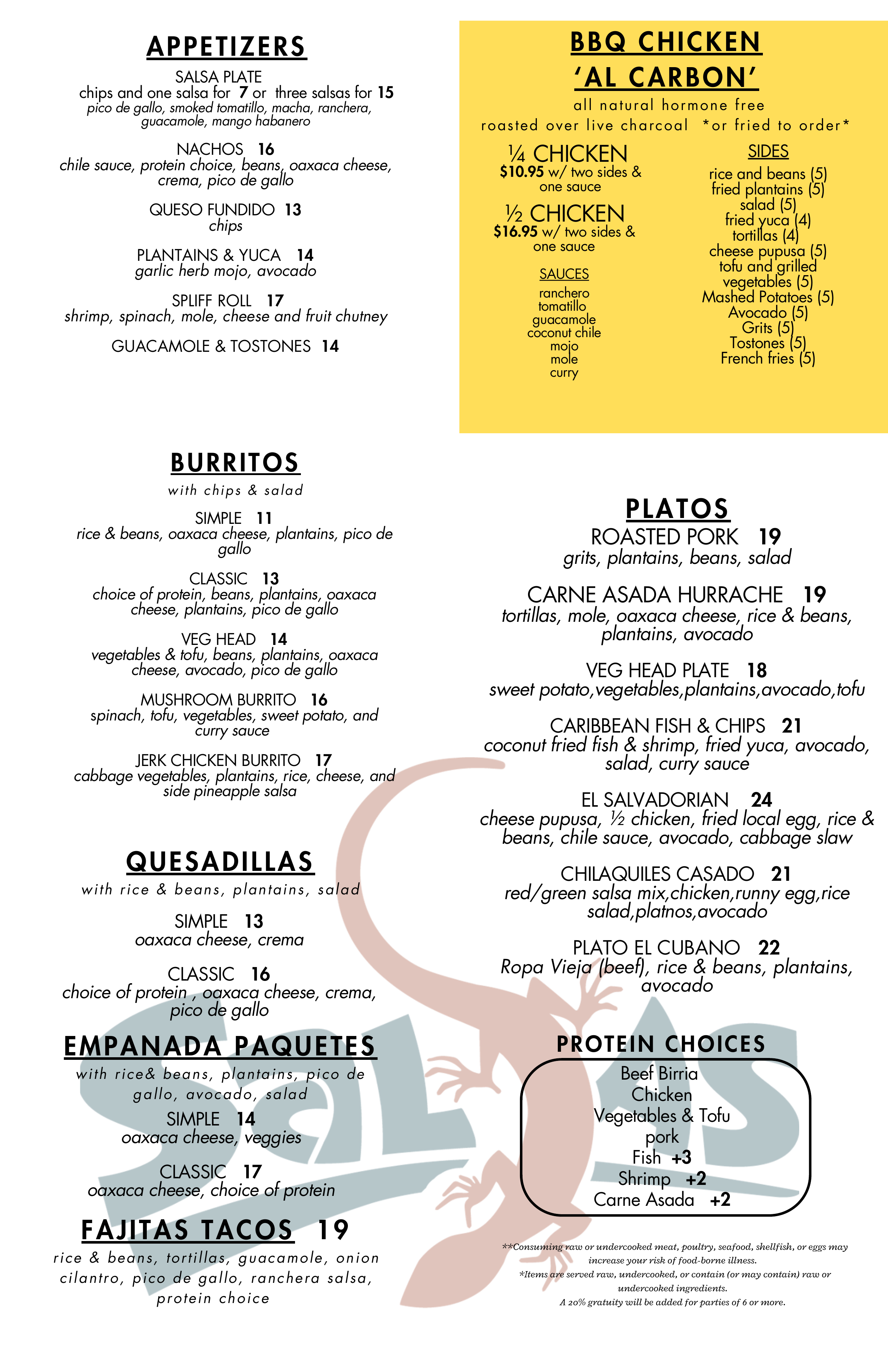 Salsas Lunch Food Menu
