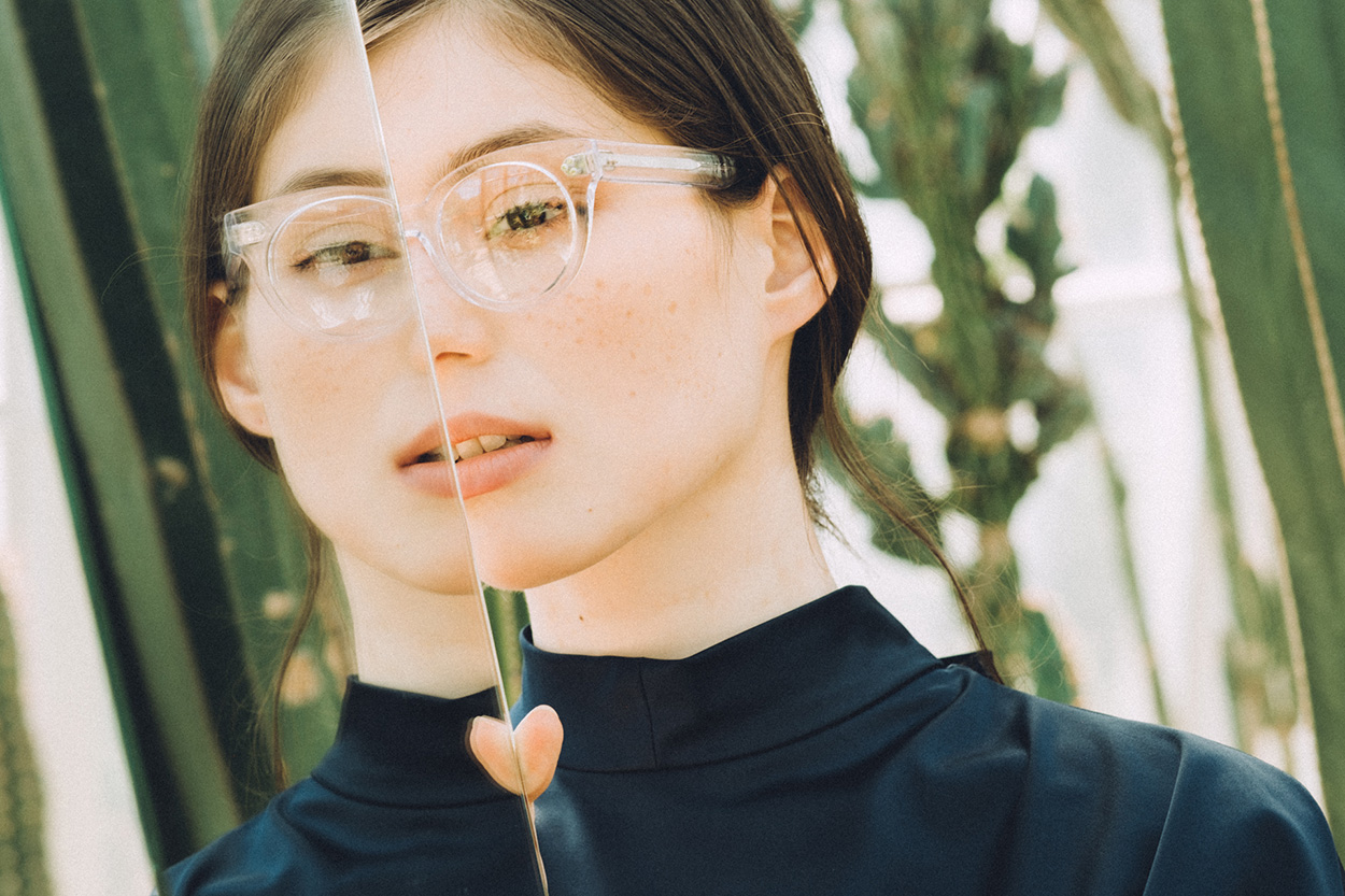 Darkside Eyewear Rhea Clear sunglasses in the garden