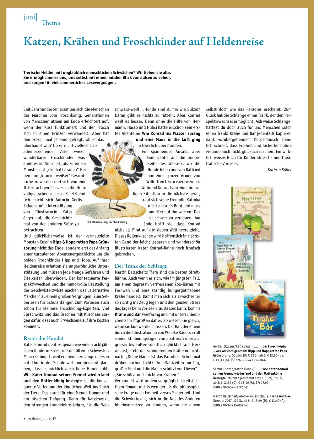 Katzen, Krähen und Froschkinder auf Heldenreise | Eselsohr 8/2017 (PDF 74 KB)