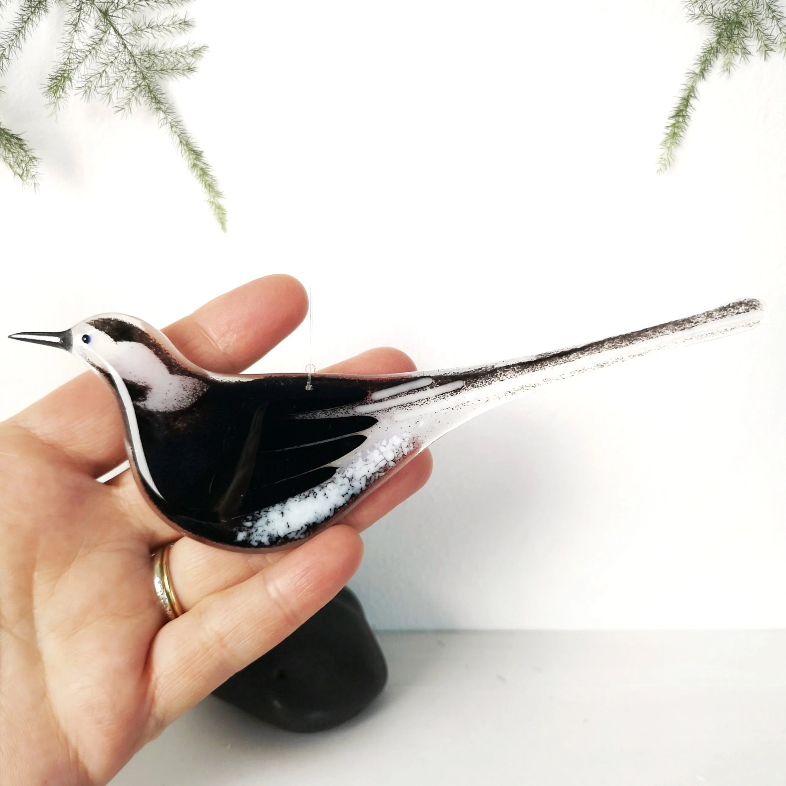 robyn coetzee glass designs, fused glass bird,pied wagtail  (2).jpeg