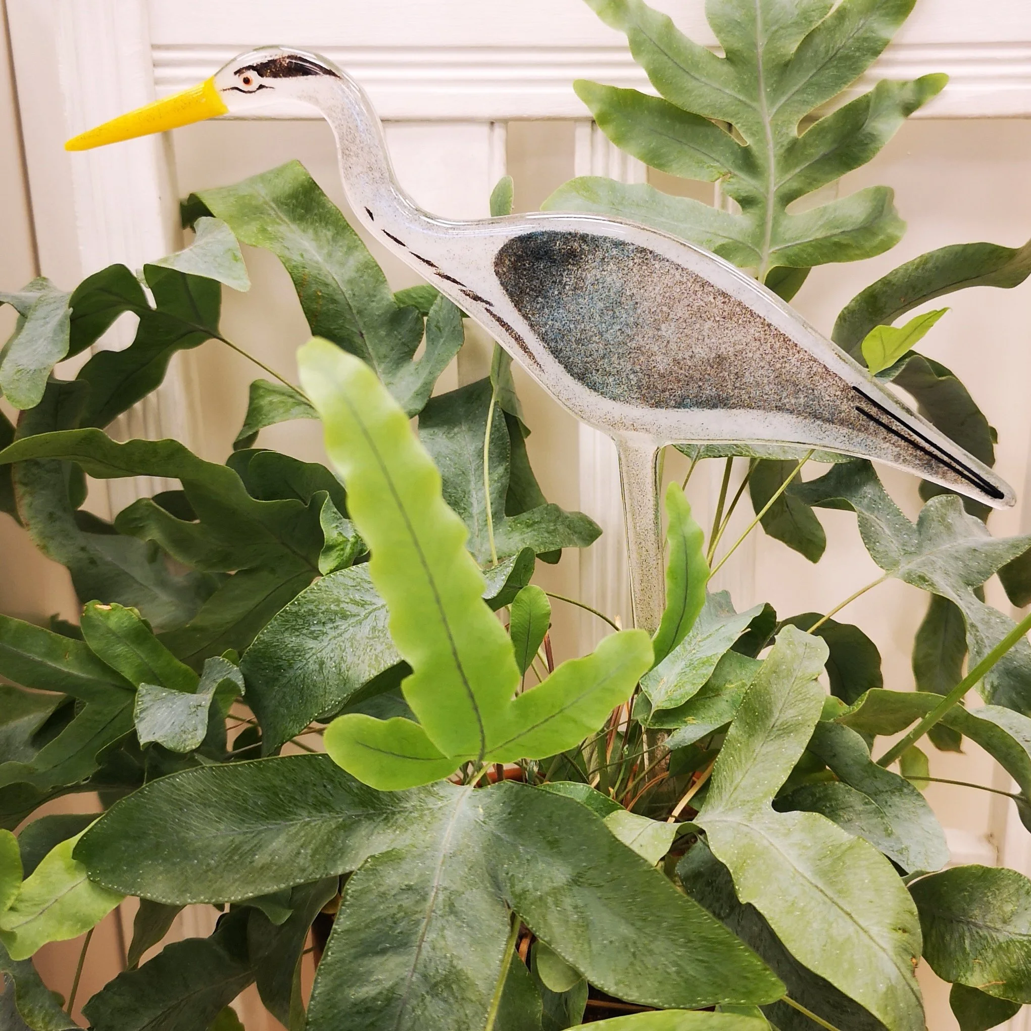 grey heron glass decoration for your plant