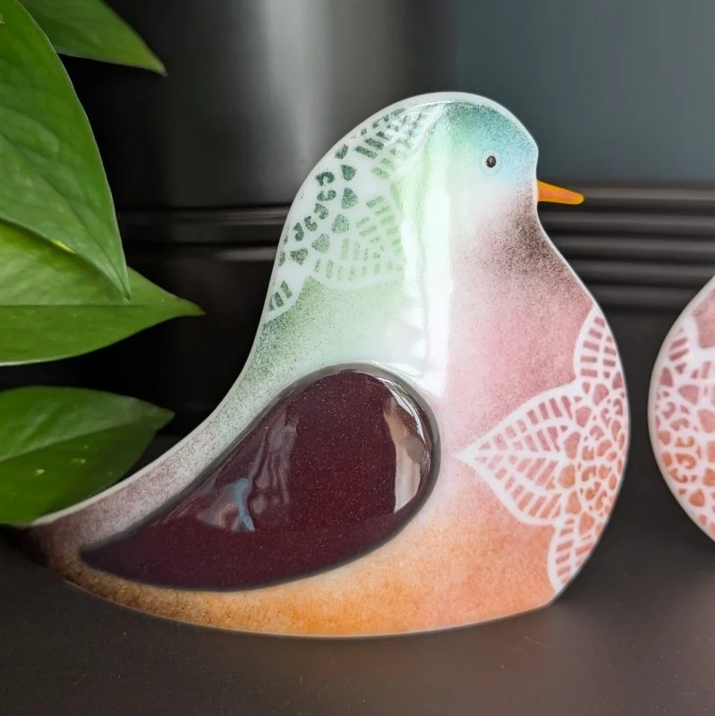 one fused glass love dove from a pair