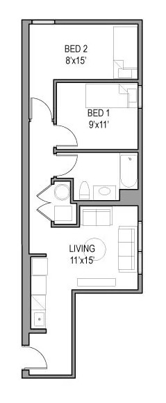 模型。04, 07, 08, 11, 12, 15A 舒适的两居室，价格优惠：每居室每月875美元!