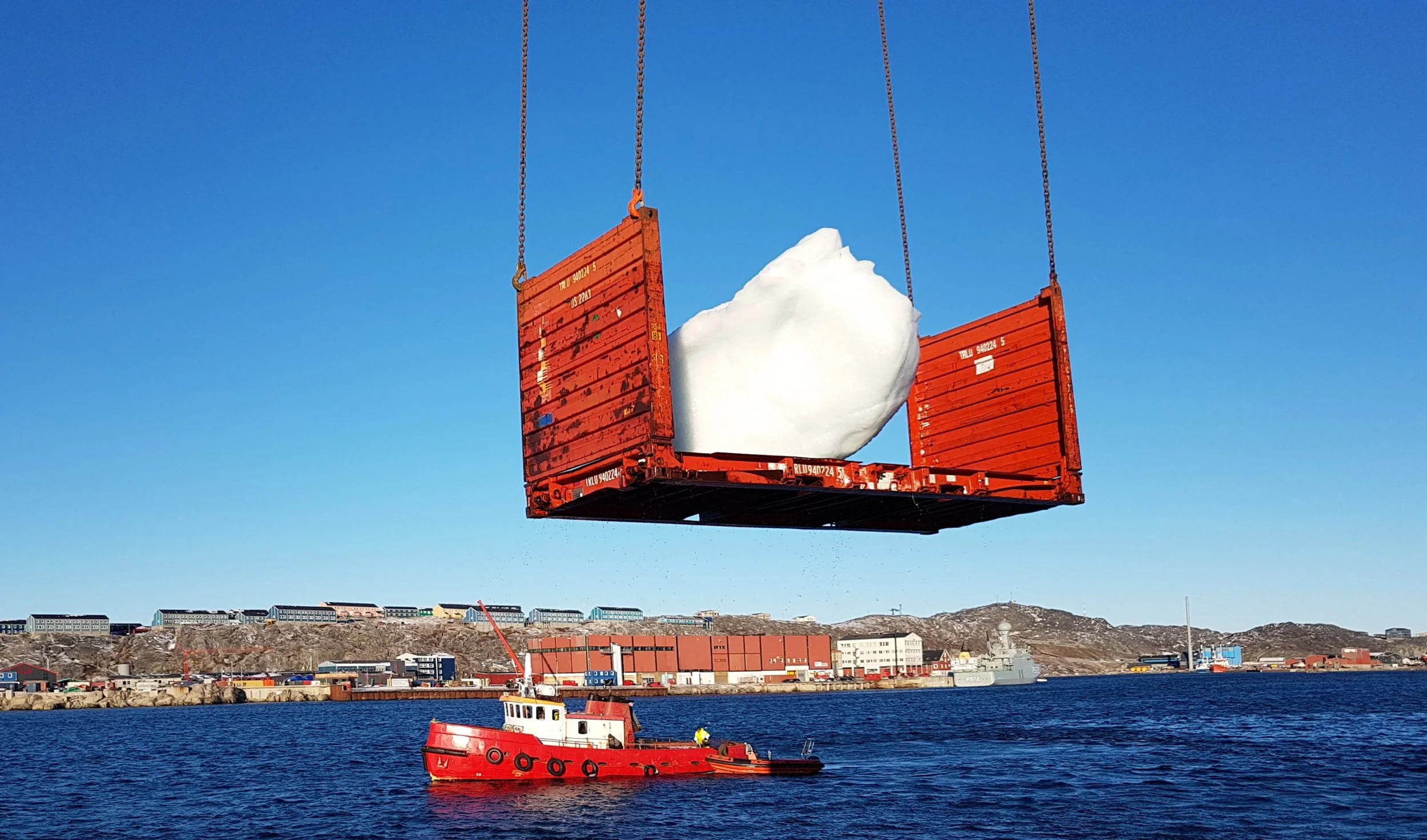 Harvesting ice at Nuuk Port and Harbour, Greenland Photo: Kuupik V. Kleist/KVK Consult © 2018 Olafur Eliasson