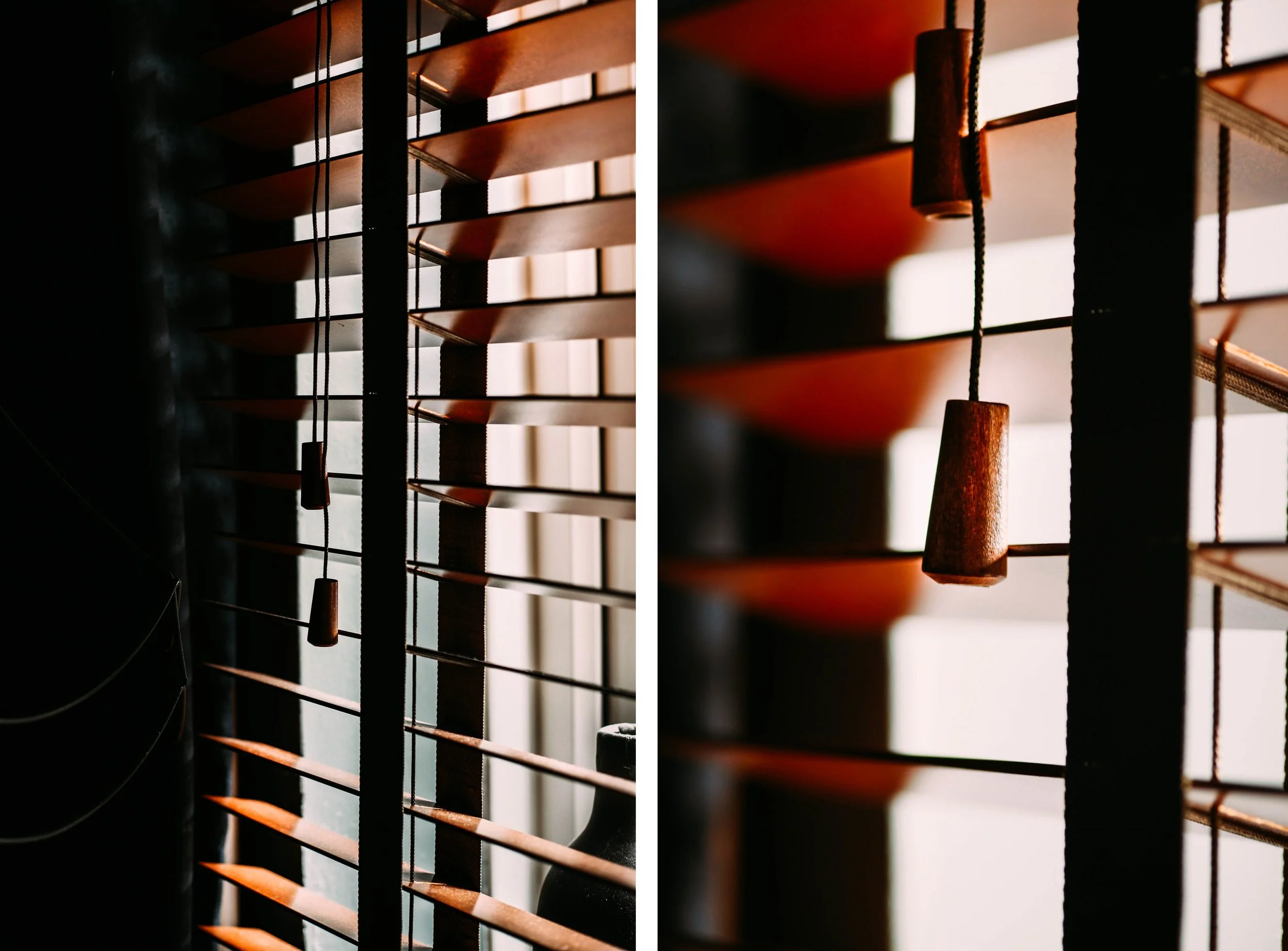 cords and toggles that used for tilting the slats