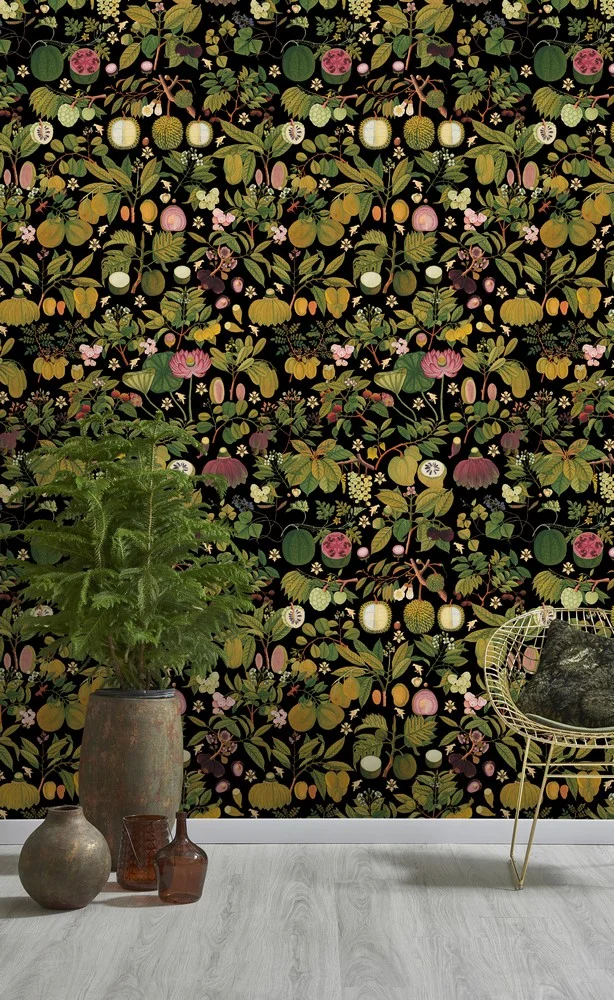Asian Fruits and flowers - in anthracite