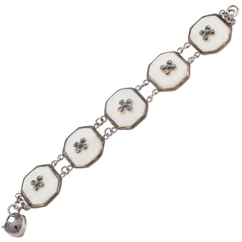 Highly unusual Regency cut steel and mother of pearl on silver bracelet