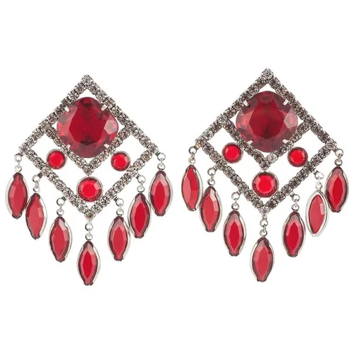 Les Bernard paste and red glass square earrings, 1980s